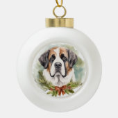 Sint Bernard Kerstkrans Feestelijke Pup Keramische Bal Ornament (Voorkant)