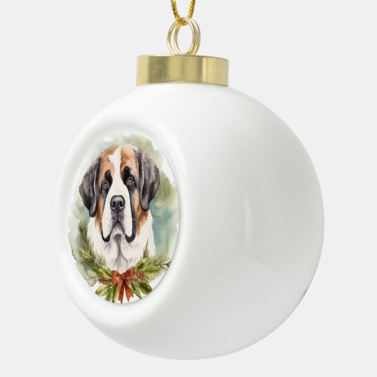 Sint Bernard Kerstkrans Feestelijke Pup Keramische Bal Ornament (Rechts)