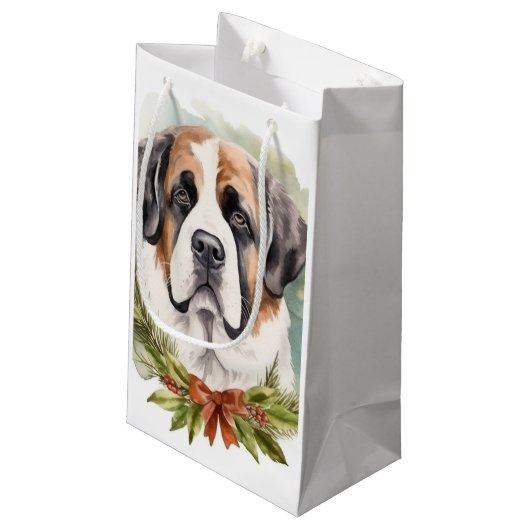 Sint Bernard Kerstkrans Feestelijke Pup Klein Cadeauzakje (Achterkant Gekanteld)