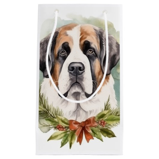 Sint Bernard Kerstkrans Feestelijke Pup Klein Cadeauzakje (Voorkant)