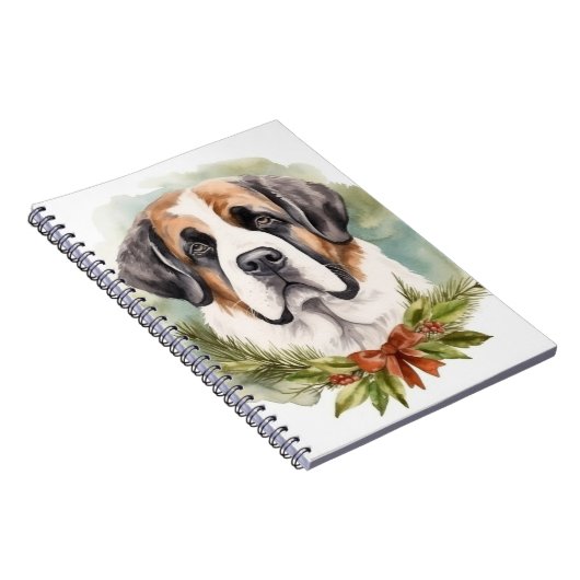 Sint Bernard Kerstkrans Feestelijke Pup Notitieboek (Rechterzijde)