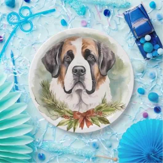 Sint Bernard Kerstkrans Feestelijke Pup Papieren Bordje (Feest)