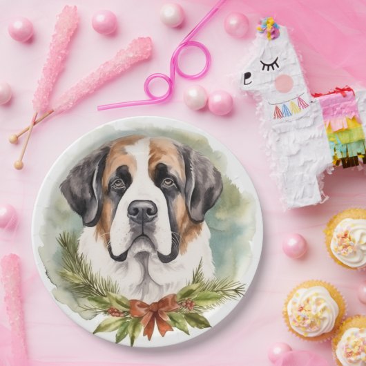 Sint Bernard Kerstkrans Feestelijke Pup Papieren Bordje (Feest)
