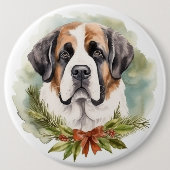 Sint Bernard Kerstkrans Feestelijke Pup Ronde Button 6,0 Cm (Voorkant)
