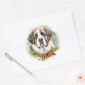 Sint Bernard Kerstkrans Feestelijke Pup Ronde Sticker (Envelop)
