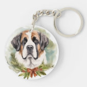 Sint Bernard Kerstkrans Feestelijke Pup Sleutelhanger (Achterkant)