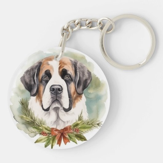 Sint Bernard Kerstkrans Feestelijke Pup Sleutelhanger (Achterkant)