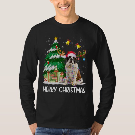 Sint Bernard kerstlampbomen Santa Xmas Paj T-shirt (Voorkant)