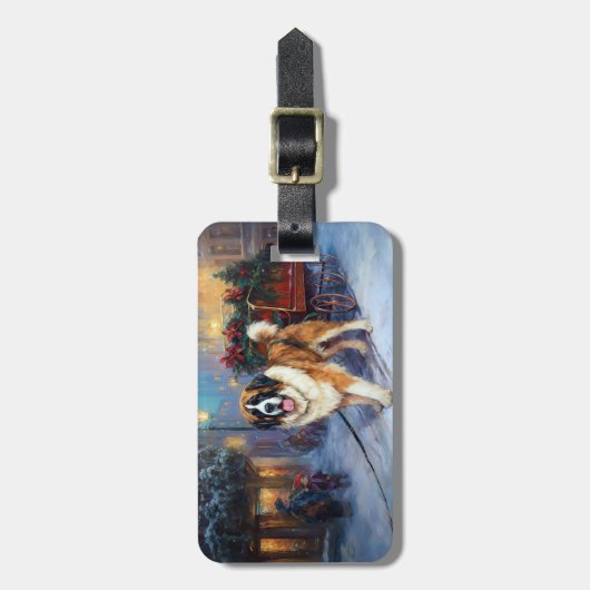 Sint Bernard Kerstmis Feestelijk Seizoen Bagagelabel (Voorkant verticaal)