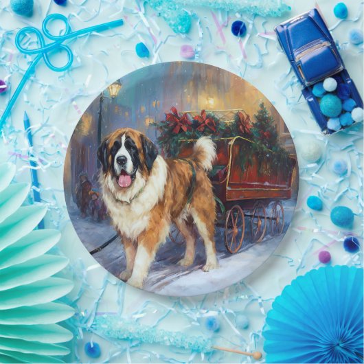 Sint Bernard Kerstmis Feestelijk Seizoen Papieren Bordje (Feest)