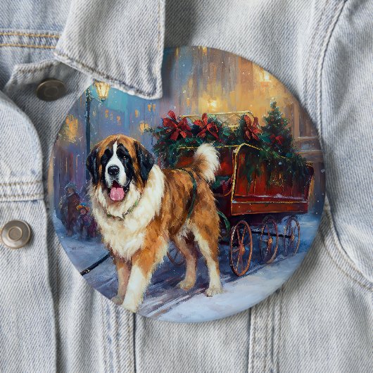 Sint Bernard Kerstmis Feestelijk Seizoen Ronde Button 6,0 Cm (In situ)