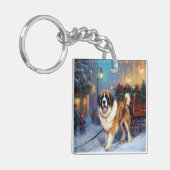 Sint Bernard Kerstmis Feestelijk Seizoen Sleutelhanger (Voorkant Links)