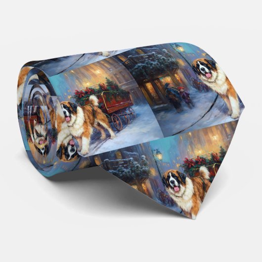 Sint Bernard Kerstmis Feestelijk Seizoen Stropdas (Opgerold)