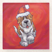 Sint-Bernard Kerstmis op rood Glazen Onderzetter (Voorkant)