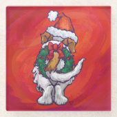 Sint-Bernard Kerstmis op rood Glazen Onderzetter (Voorkant)