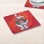 Sint-Bernard Kerstmis op rood Kartonnen Onderzetters (Schuin)