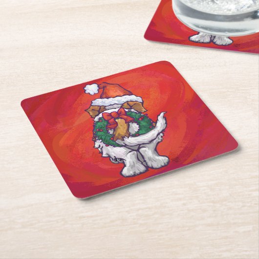 Sint-Bernard Kerstmis op rood Kartonnen Onderzetters (Schuin)