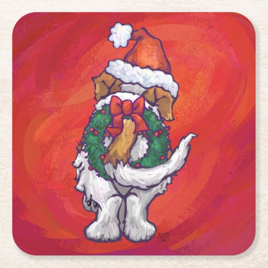 Sint-Bernard Kerstmis op rood Kartonnen Onderzetters (Voorkant)