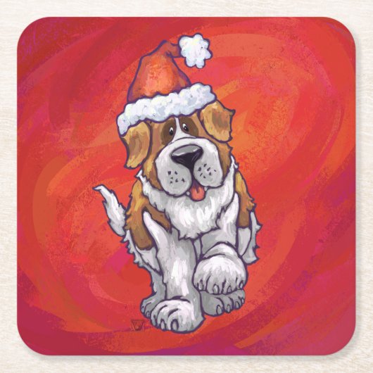 Sint-Bernard Kerstmis op rood Kartonnen Onderzetters (Voorkant)