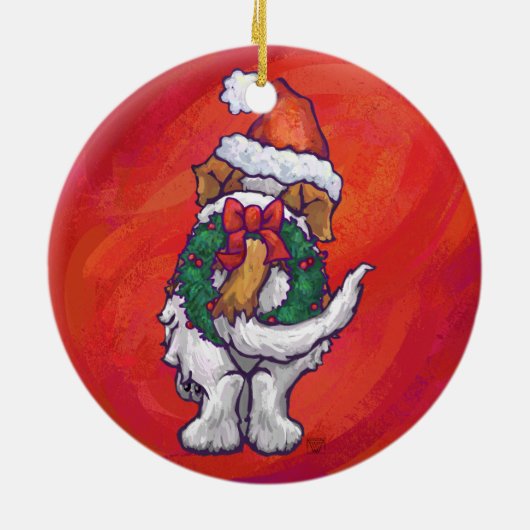 Sint-Bernard Kerstmis op rood Keramisch Ornament (Achterkant)