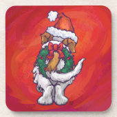 Sint-Bernard Kerstmis op rood Onderzetter (Voorkant)