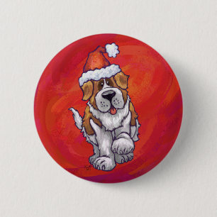 Sint-Bernard Kerstmis op rood Ronde Button 5,7 Cm