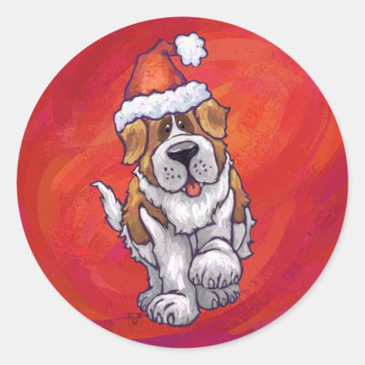 Sint-Bernard Kerstmis op rood Ronde Sticker (Voorkant)