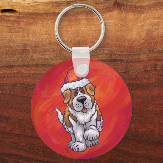 Sint-Bernard Kerstmis op rood Sleutelhanger (Voorkant)