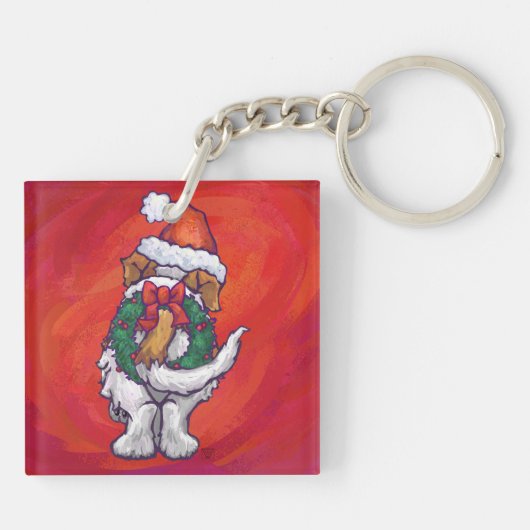 Sint-Bernard Kerstmis op rood Sleutelhanger (Achterkant)