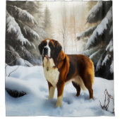 Sint Bernard Laat het Sneeuwen Kerstmis Douchegordijn (Voorkant)