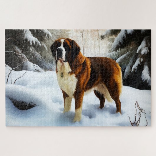 Sint Bernard Laat het Sneeuwen Kerstmis Legpuzzel (Horizontaal)