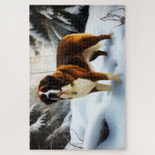 Sint Bernard Laat het Sneeuwen Kerstmis Legpuzzel (Verticaal)
