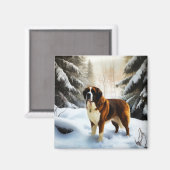 Sint Bernard Laat het Sneeuwen Kerstmis Magneet (Voorkant / Achterkant)