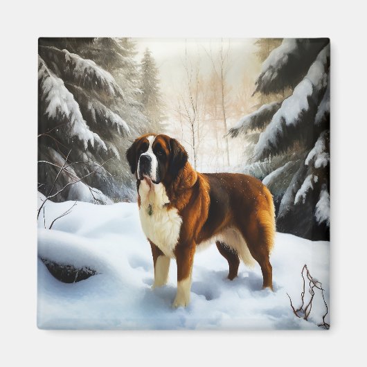 Sint Bernard Laat het Sneeuwen Kerstmis Magneet (Voorkant)