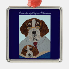 Sint Bernard leest Kerstverhaal aan Puppy voor Metalen Ornament