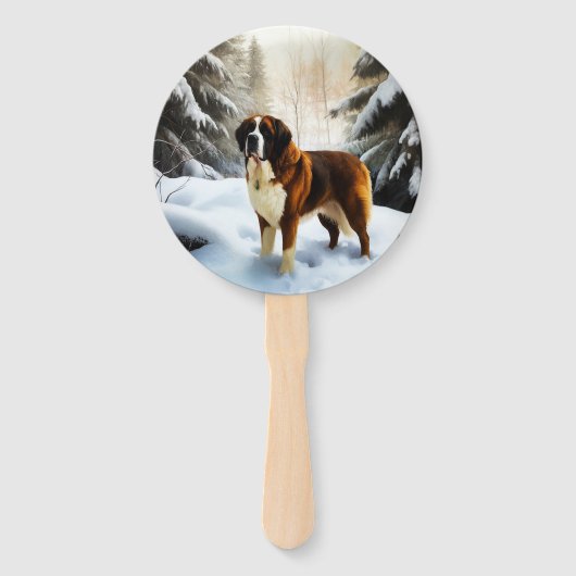 Sint Bernard liet het sneeuwen Kerstmis Handwaaier (Voorkant)