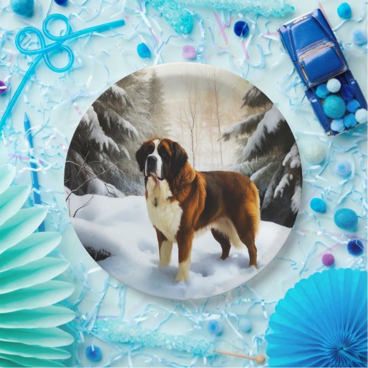 Sint Bernard liet het sneeuwen Kerstmis Papieren Bordje (Feest)