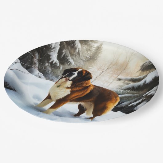 Sint Bernard liet het sneeuwen Kerstmis Papieren Bordje (Gekanteld)