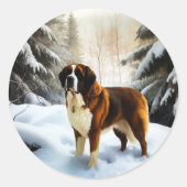 Sint Bernard liet het sneeuwen Kerstmis Ronde Sticker (Voorkant)