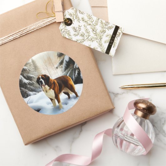 Sint Bernard liet het sneeuwen Kerstmis Ronde Sticker (Geschenken)