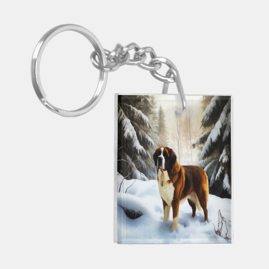 Sint Bernard liet het sneeuwen Kerstmis Sleutelhanger (Voorkant Links)