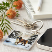 Sint Bernard liet het sneeuwen Kerstmis Sleutelhanger (Voorkant Rechts)