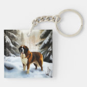 Sint Bernard liet het sneeuwen Kerstmis Sleutelhanger (Achterkant)