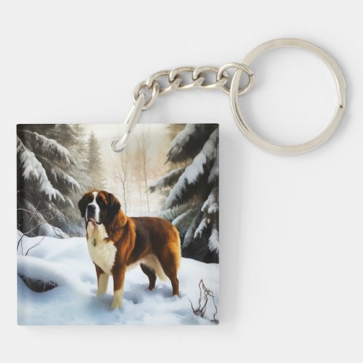 Sint Bernard liet het sneeuwen Kerstmis Sleutelhanger (Achterkant)