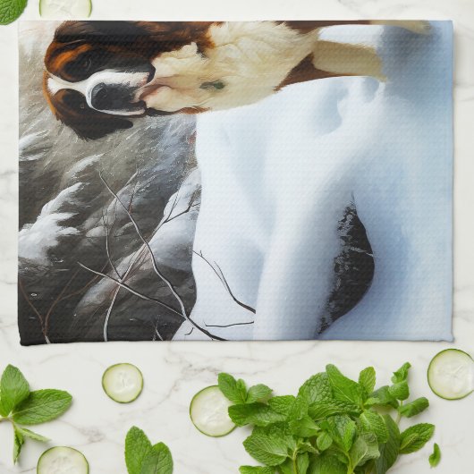 Sint Bernard liet het sneeuwen Kerstmis Theedoek (Gevouwen)