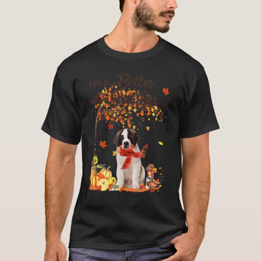 Sint Bernard Maple Tree Thanksgiving Day Cute Dog T-shirt (Voorkant)