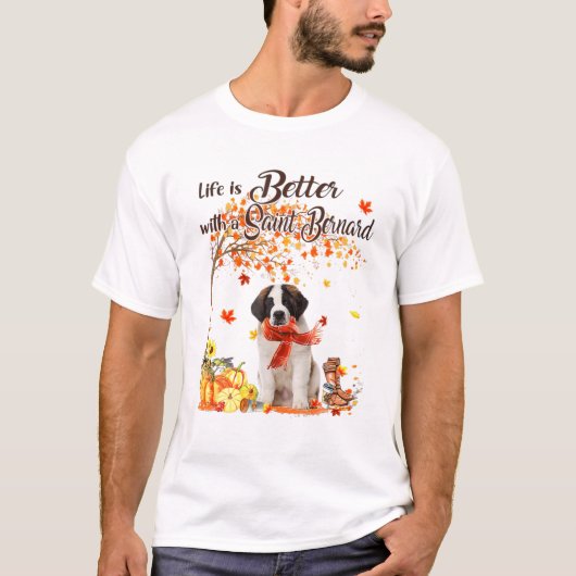 Sint Bernard Maple Tree Thanksgiving Day Cute Dog T-shirt (Voorkant)