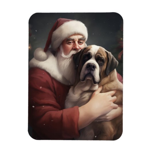 Sint-Bernard met Kerstman Feestelijke Kerst Magneet (Verticaal)