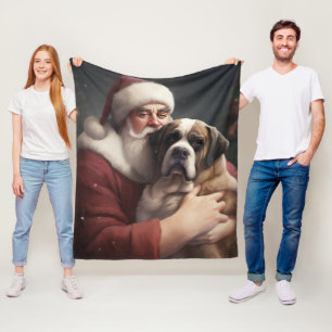 Sint-Bernard met Kerstman Feestelijke Kerstmis Fleece Deken