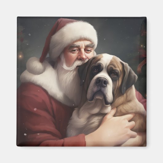 Sint-Bernard met Kerstman Feestelijke Kerstmis Magneet (Voorkant)